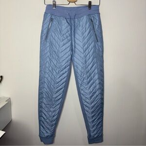 Athleta Apres Ski Down Quilted Joggers Heron Blue Zip Pockets Women’s Size 2